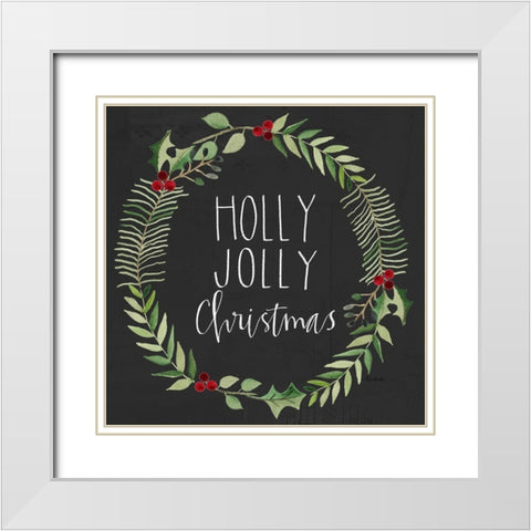Holly Jolly Wreath White Modern Wood Framed Art Print with Double Matting by Doucette, Katie