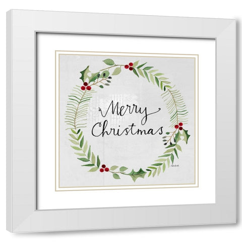 Merry Christmas Wreath White Modern Wood Framed Art Print with Double Matting by Doucette, Katie
