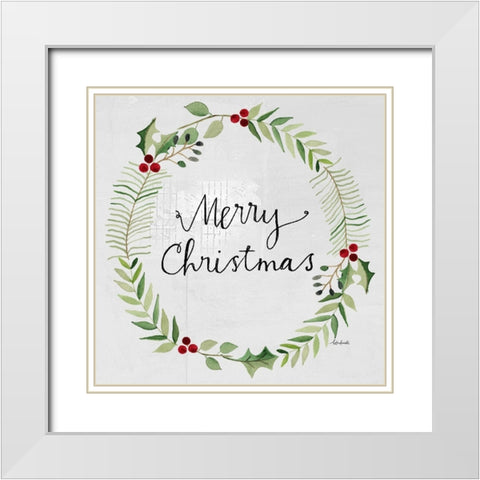 Merry Christmas Wreath White Modern Wood Framed Art Print with Double Matting by Doucette, Katie
