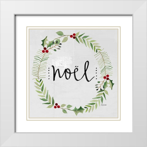 Noel Wreath White Modern Wood Framed Art Print with Double Matting by Doucette, Katie