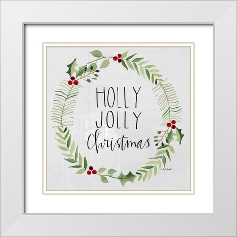 Holly Jolly Christmas White Modern Wood Framed Art Print with Double Matting by Doucette, Katie