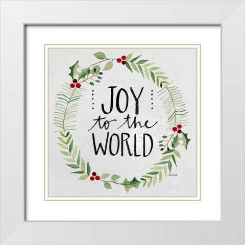 Joy to the World Wreath White Modern Wood Framed Art Print with Double Matting by Doucette, Katie
