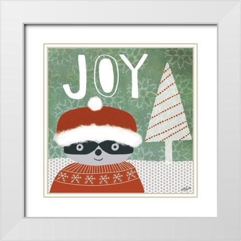 Joy Raccoon White Modern Wood Framed Art Print with Double Matting by Doucette, Katie