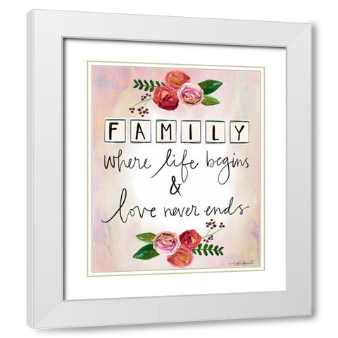 Love Never Ends White Modern Wood Framed Art Print with Double Matting by Doucette, Katie