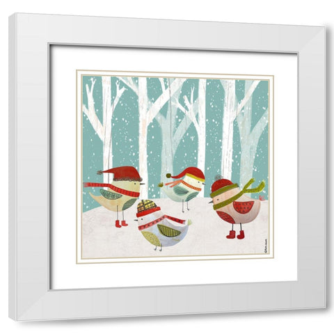 Christmas Birds White Modern Wood Framed Art Print with Double Matting by Doucette, Katie