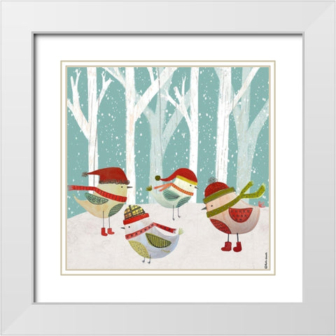 Christmas Birds White Modern Wood Framed Art Print with Double Matting by Doucette, Katie