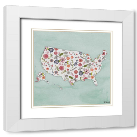 America Floral White Modern Wood Framed Art Print with Double Matting by Doucette, Katie