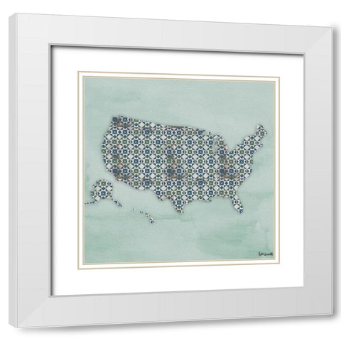America Quilt Pattern White Modern Wood Framed Art Print with Double Matting by Doucette, Katie