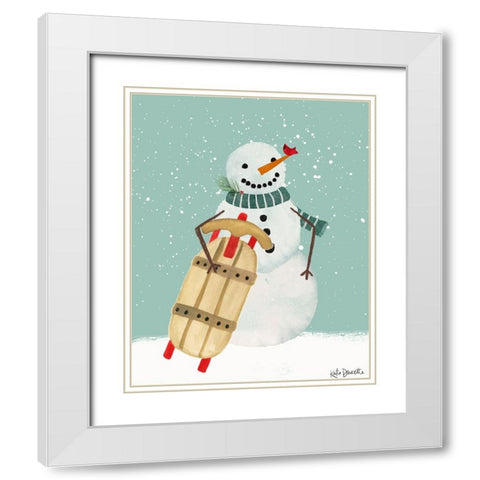 Snowman and Sled White Modern Wood Framed Art Print with Double Matting by Doucette, Katie