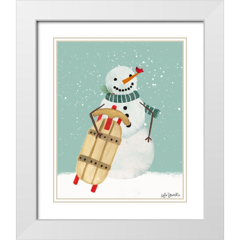 Snowman and Sled White Modern Wood Framed Art Print with Double Matting by Doucette, Katie