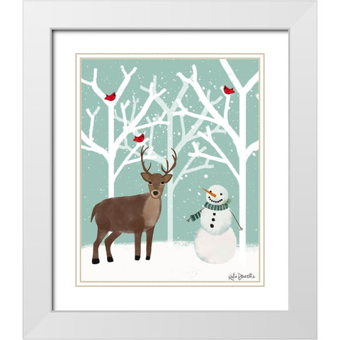 Snowman and Deer White Modern Wood Framed Art Print with Double Matting by Doucette, Katie