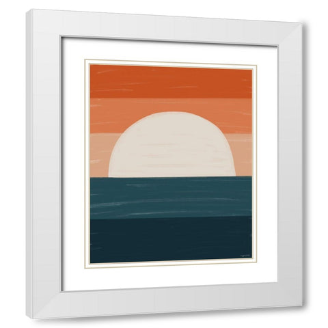 Teal Orange Sunset White Modern Wood Framed Art Print with Double Matting by Brown, Kyra