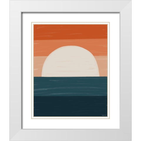 Teal Orange Sunset White Modern Wood Framed Art Print with Double Matting by Brown, Kyra