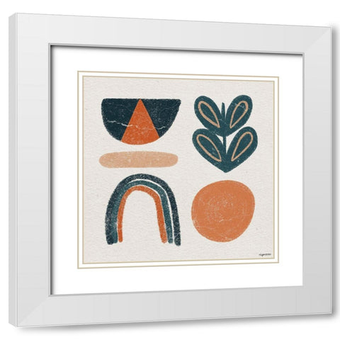 Retro Orange Teal White Modern Wood Framed Art Print with Double Matting by Brown, Kyra