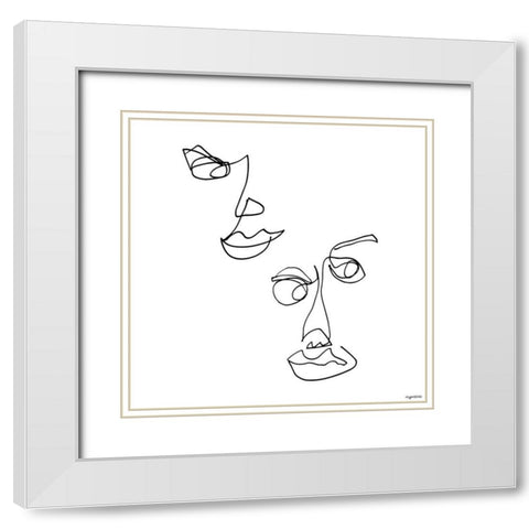 Line Faces White Modern Wood Framed Art Print with Double Matting by Brown, Kyra