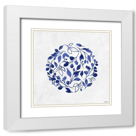 Blue Floral White Modern Wood Framed Art Print with Double Matting by Brown, Kyra