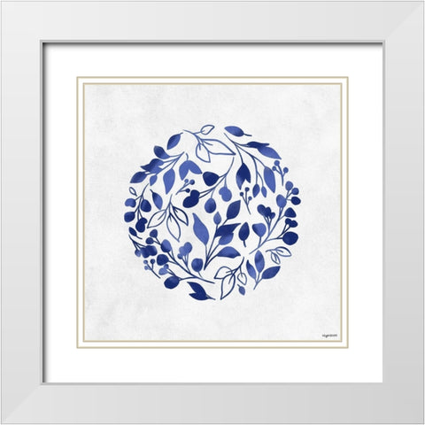 Blue Floral White Modern Wood Framed Art Print with Double Matting by Brown, Kyra