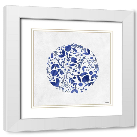 Blue Floral II White Modern Wood Framed Art Print with Double Matting by Brown, Kyra