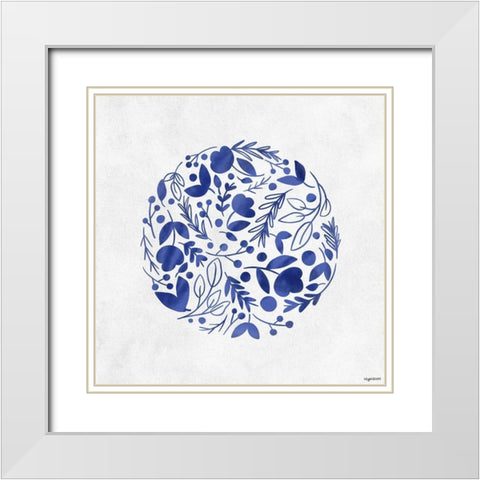 Blue Floral II White Modern Wood Framed Art Print with Double Matting by Brown, Kyra