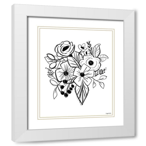 Flower Sketch White Modern Wood Framed Art Print with Double Matting by Brown, Kyra