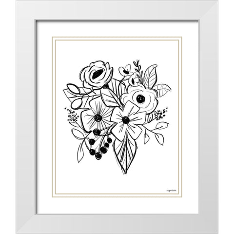 Flower Sketch White Modern Wood Framed Art Print with Double Matting by Brown, Kyra