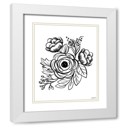 Flower Sketch II White Modern Wood Framed Art Print with Double Matting by Brown, Kyra