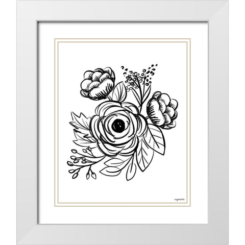 Flower Sketch II White Modern Wood Framed Art Print with Double Matting by Brown, Kyra