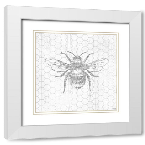 Grey Bee White Modern Wood Framed Art Print with Double Matting by Brown, Kyra