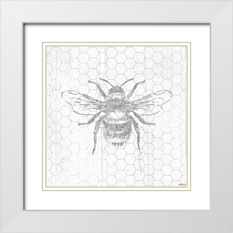 Grey Bee White Modern Wood Framed Art Print with Double Matting by Brown, Kyra