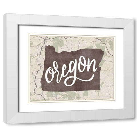 Oregon Map White Modern Wood Framed Art Print with Double Matting by Brown, Kyra