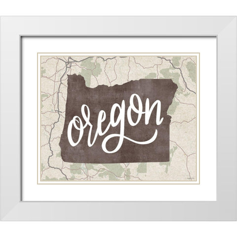 Oregon Map White Modern Wood Framed Art Print with Double Matting by Brown, Kyra