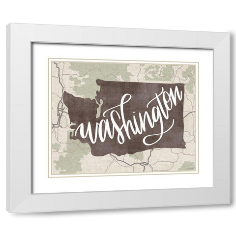 Washington Map White Modern Wood Framed Art Print with Double Matting by Brown, Kyra