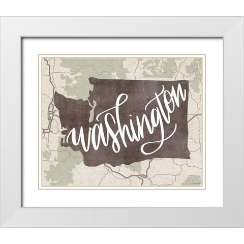 Washington Map White Modern Wood Framed Art Print with Double Matting by Brown, Kyra