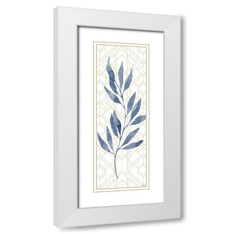 Blue Leaves White Modern Wood Framed Art Print with Double Matting by Brown, Kyra