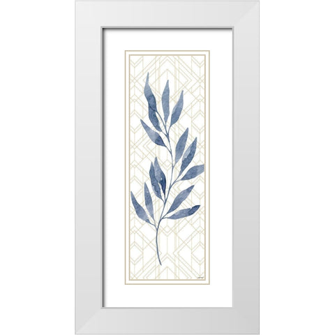 Blue Leaves White Modern Wood Framed Art Print with Double Matting by Brown, Kyra