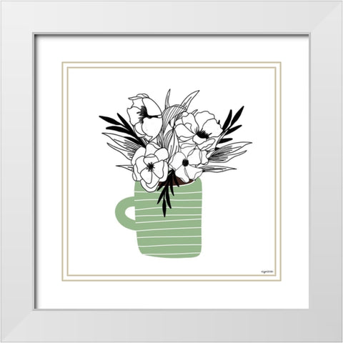 Green Flower Mug White Modern Wood Framed Art Print with Double Matting by Brown, Kyra