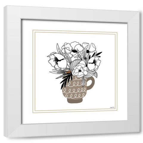Gray Flower Mug White Modern Wood Framed Art Print with Double Matting by Brown, Kyra