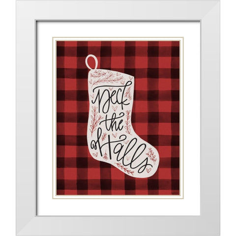 Deck the Halls Stocking White Modern Wood Framed Art Print with Double Matting by Brown, Kyra