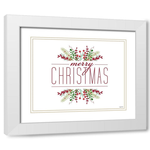 Merry Christmas White Modern Wood Framed Art Print with Double Matting by Brown, Kyra