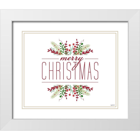 Merry Christmas White Modern Wood Framed Art Print with Double Matting by Brown, Kyra