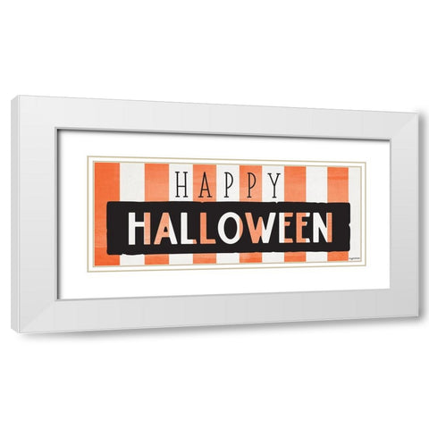 Happy Halloween Stripes White Modern Wood Framed Art Print with Double Matting by Brown, Kyra