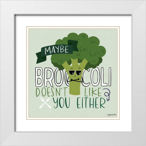 Broccoli White Modern Wood Framed Art Print with Double Matting by Brown, Kyra