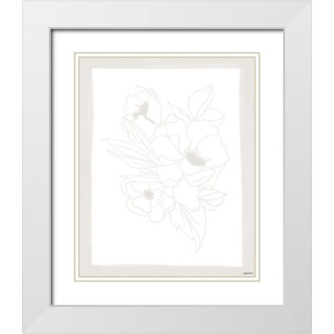 Stencil Floral I White Modern Wood Framed Art Print with Double Matting by Brown, Kyra
