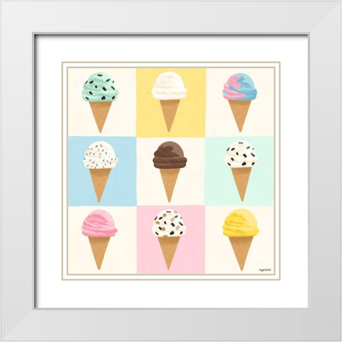 Ice Cream Grid White Modern Wood Framed Art Print with Double Matting by Brown, Kyra