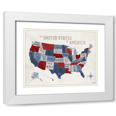Patchwork USA  White Modern Wood Framed Art Print with Double Matting by Brown, Kyra