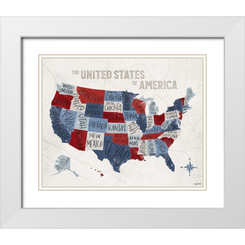 Patchwork USA  White Modern Wood Framed Art Print with Double Matting by Brown, Kyra