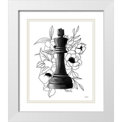 Black King Floral White Modern Wood Framed Art Print with Double Matting by Brown, Kyra