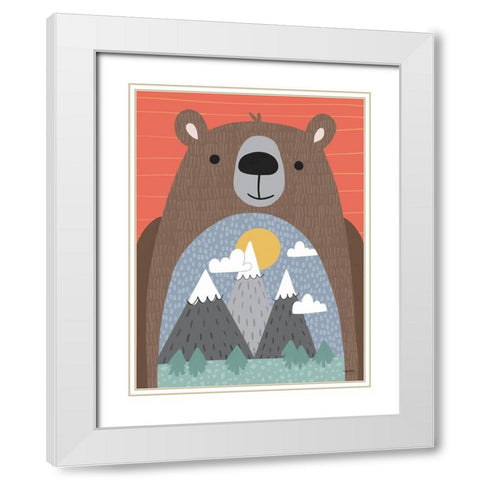 Adventure Bear White Modern Wood Framed Art Print with Double Matting by Brown, Kyra