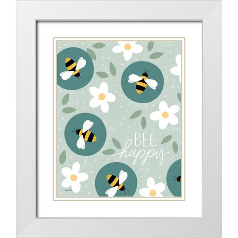 Bee Happy White Modern Wood Framed Art Print with Double Matting by Brown, Kyra