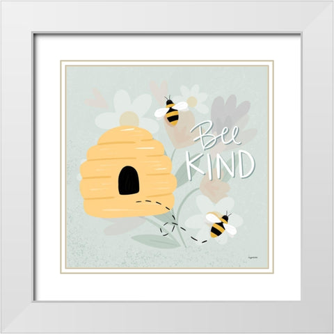 Bee Kind White Modern Wood Framed Art Print with Double Matting by Brown, Kyra